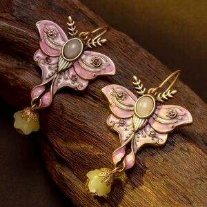 Vintage Pink Butterfly Drop Earrings